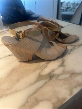 Zero + Maria Cornejo Cream Textured Wedge Sandals with Ankle Strap